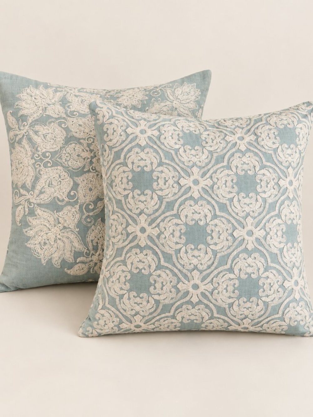 Domain Throw Pillows Set of 2 Blue Ivory Embroidered Down-Filled